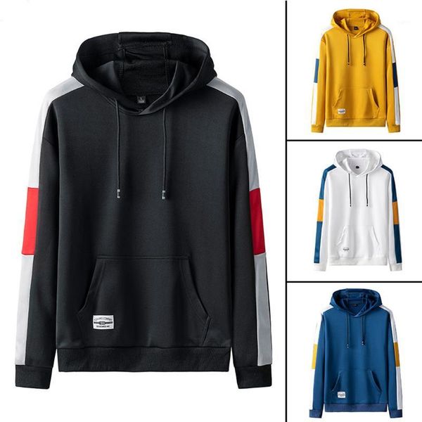 

fashion men regular thickness clothing casual pocket patchwork color hoodie long sleeves printing sport sweatershirt 1, Black