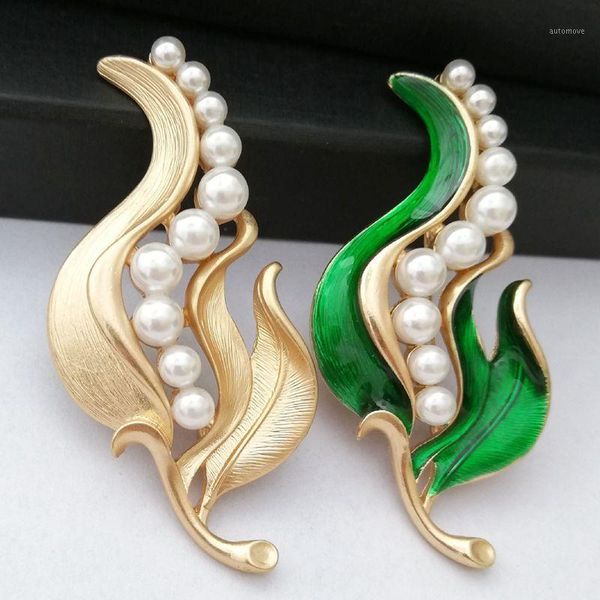 

ydgytrendy alloy enamel white floral leaf brooch lily of the valley gold color brooch pin jewelry for women1, Gray