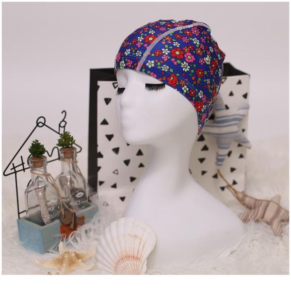 

flower print fabric swimming cap swiming pool protect long hair ears hat swim bathing hats caps for women men adults la jllypo