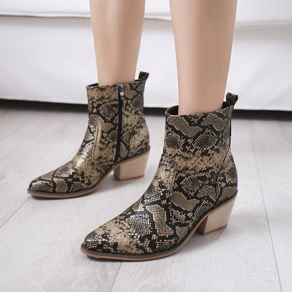 

boots plus size ankle for women leather autumn winter shoes ladies 2021 snake waterproof snow high botas mujer vt386, Black