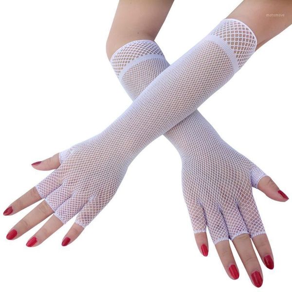

five fingers gloves women elbow fishnet mesh fingerless glove arm cover accessories goth punk rock lolita stage party costume mitten1, Blue;gray