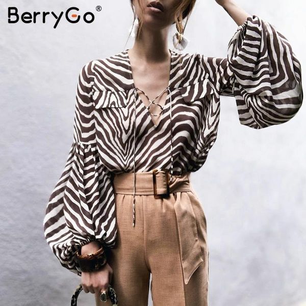 

woman blouse shirt zebra stripe printed blouse bell long sleeve female shirt elegant lace up ladies1, White