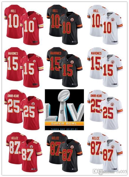 

mens womens youth kansas city chiefs 15 patrick mahomes 87 travis kelce 25 clyde edwards-helaire 10 tyreek hill red jerseys, Black;red