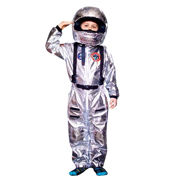 Snacky Silver Spaceman Jumpsuit Meninos Fato de Astronauta para Crianças Dia das Bruxas Cosplay Crianças Piloto Carnaval Festa Fantasia Vestido LJ200930