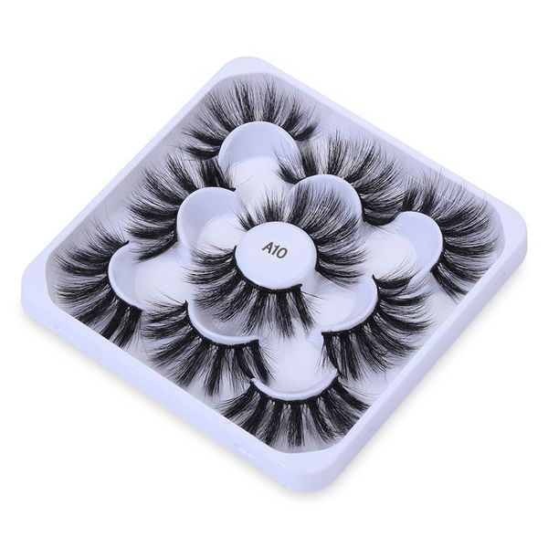 

false eyelashes 5 pairs soft faux mink lashes 3d wispies fluffies natural thick dramatic makeup handmade cruelty-eyelash