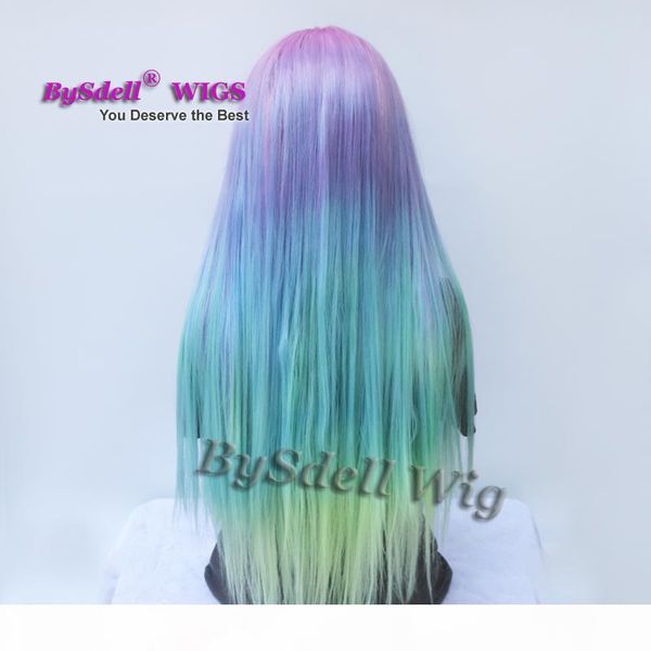 

long silk straight mermaid rainbow color none lace lace front wig beauty pastel pink purple blue green colorful hue anime cosplay party wig, Black