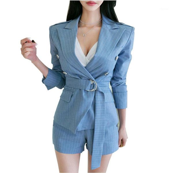 

fashion women's shorts pant suits summer new striped blazer and shorts office lady two-piece sets women formal pant suits1, White