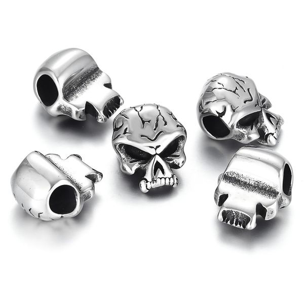 

из нержавеющей стали шариков черепа spacer большое отверстие 6мм slide шарм подвеска diy мужчины браслет поставки решений ручной работы ювел, Bronze;silver