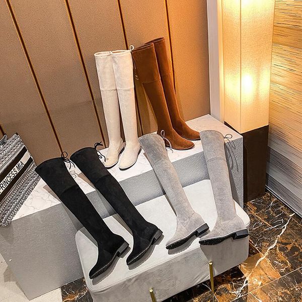 

women boot suede thigh-high boots black grey white coffee fashion girl outdoor shoes size 35-40 ing