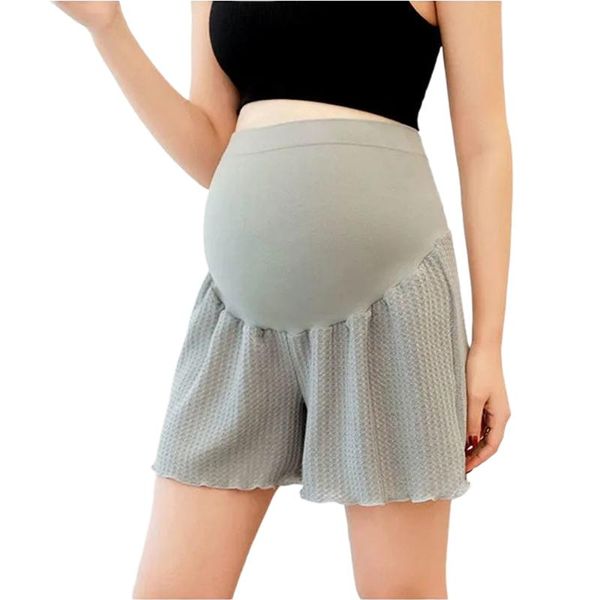 

pregnant women solid soft daily maternity shorts breathable over bump thin casual summer elastic waist wide straight home, White