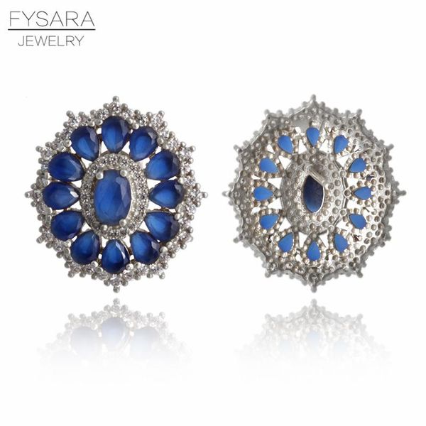 

fysara luxury silver color stud earrings with blue created gemstone for women wedding zircon crystal jewelry mother's gift wmtwer, Golden;silver