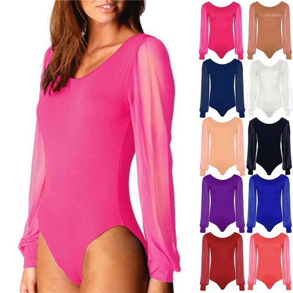 

summer solid bodysuit women transparent puff sleeves rompers bodycon long sleeve jumpsuit black bodysuit new 20191, Black;white