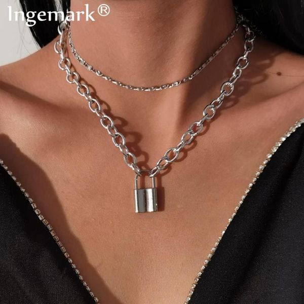 

punk goth cuban lover lock pendant necklace vintage silver color padlock twisted chain necklaces women neck jewelry