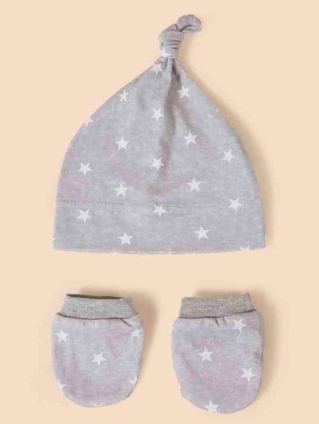 

baby star pattern hat & 1pair gloves she, Yellow