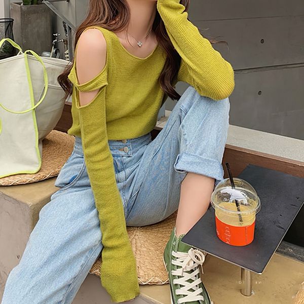 

thin sweater women's pullover strapless shoulder, White;black