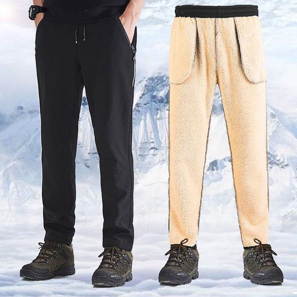 

winter pants men outdoor pants fur lined joggers men sweatpants warm fleece inside sports waterproof trekking trousers, Black