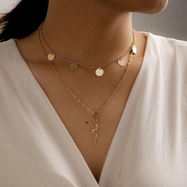 

многослойный цвет crystal snake тип подвесной цепи ожерелье круглые блестки ключицы ожерелье для женщин ювелирный воротник 15264, Silver