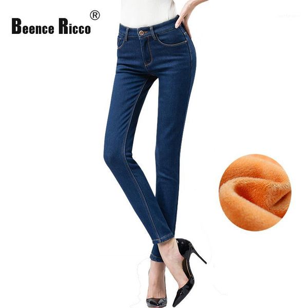 

wholesale- warm winter jeans women plus size velvet thick high waist elastic slim cotton long skinny denim jeans womens 20161, Blue