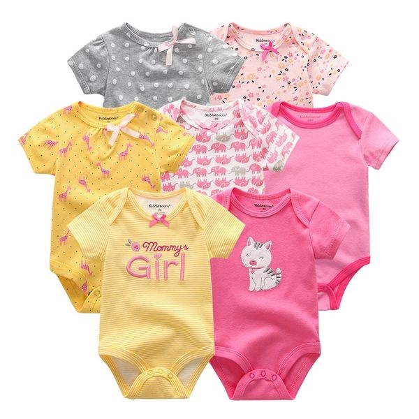

7pcs/lot newborn baby girl clothes baby boy clothes cotton unicorn bodysuits jumpsuit ropa bebe short sleeve black white y200320, Blue