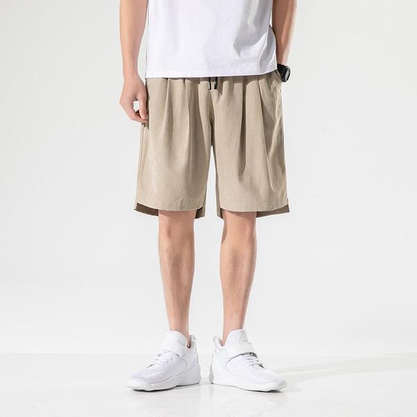 

streetwear casual shorts men elastic waist 2021 summer beach shorts loose solid bermuda knee length fashion breathable1, White;black