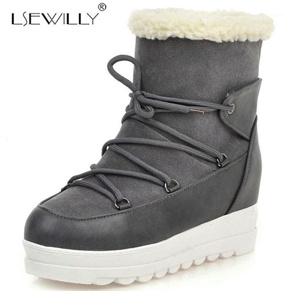 

lsewilly new design dropship 2020 large size 43 platform ankle boots woman shoes slip on add fur snow boots women shoes k3021, Black