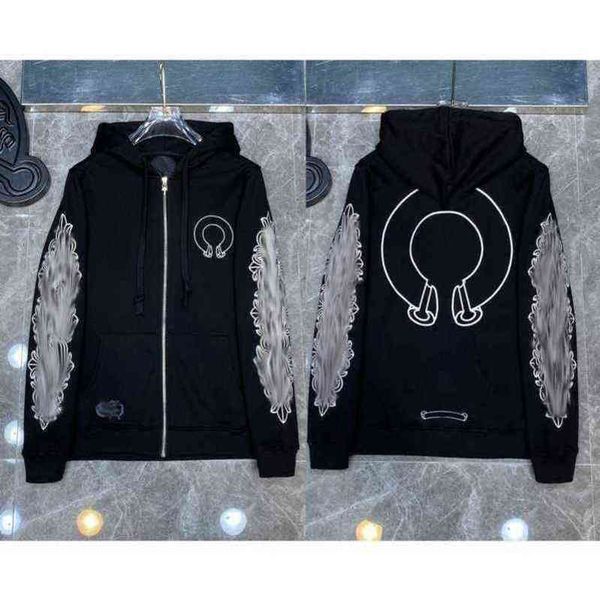 

classic luxury designer fashion hoodies mens zipper ch horseshoe sanskrit cross print pullover hooded sweatshirts sweater woman loose jackts, Black