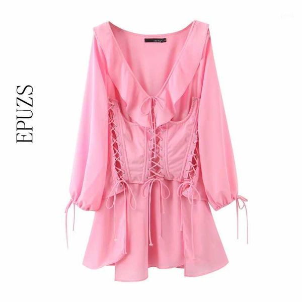 

vintage two piece set boho floral dress women summer korean ladies dresses vintage long sleeve ruffle elegant dress 20201, Black;gray