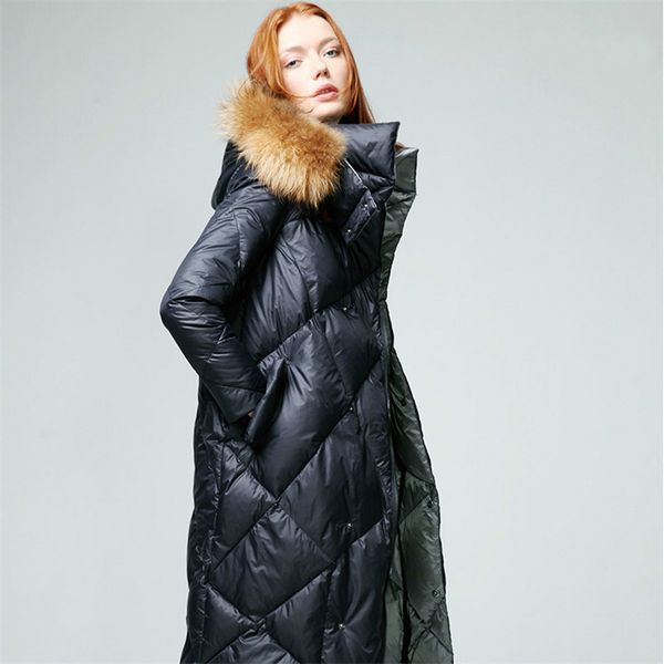 

women's winter 2020, long coat with raccoon skin collar, coat, wears femme yl7292 kj3740 z9de, Black