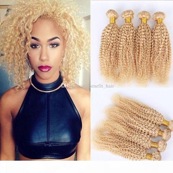 

bleached blonde 613 virgin hair bundles kinky curly hair weaves double wefted platinum blonde pure 613 afro curly hair extension for woman, Black