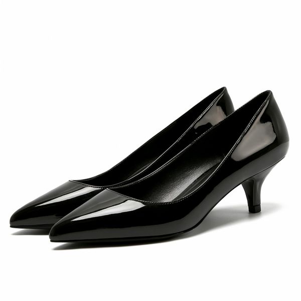 

genuine leather sliding into european style shoes med heels flat pumps elegant lady wedding white bombs e0006 oqrk, Black