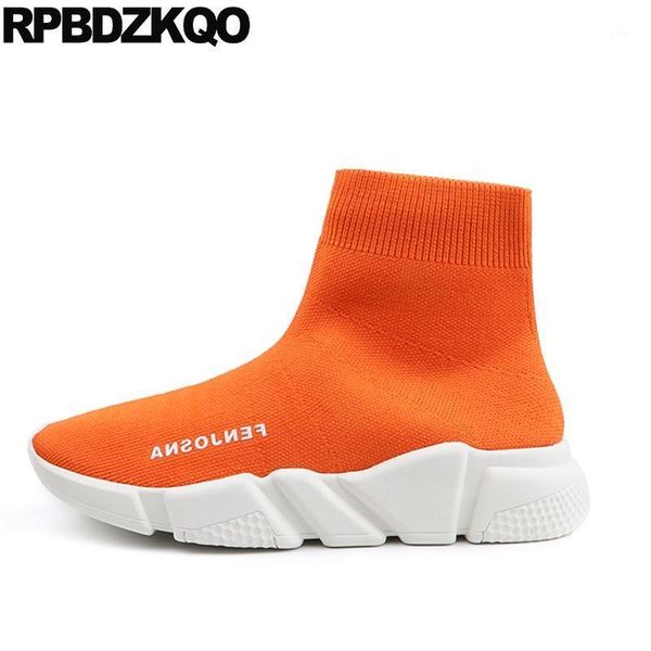 

sock knit slip on booties high heel big size 12 44 41 fashion sneakers 10 orange women ankle boots 2021 round toe shoes wedge1, Black