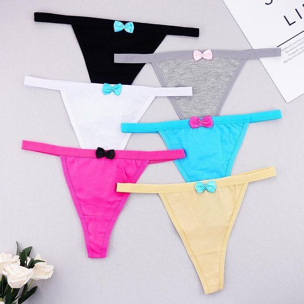 

6pcs/lots women's thong panties string cotton micro bikini low rise bow sport wholesale -xl kawaii erotic tanga1, Black;pink