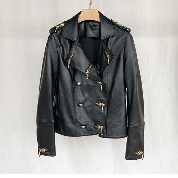 

spring and autumn women coat 2020new brand genuine leather jacket original metal zipper streetwear real sheepskin1, Black