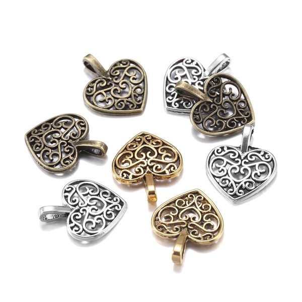 

30pcs/lot tibetan bronze plated hollow out heart pendants findings diy charms bracelet jewelry making supplies bbynby
