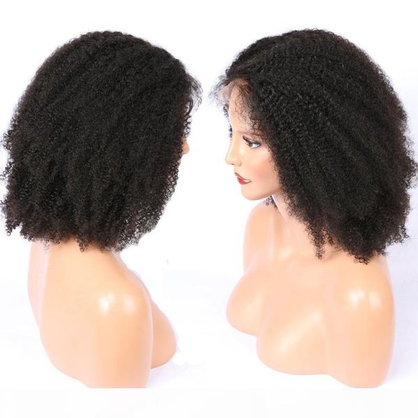 

short afro curly wigs for black women 150% density pre plucked brazilian human vrigin hair wigs for black women kinkys curly wigs, Black;brown