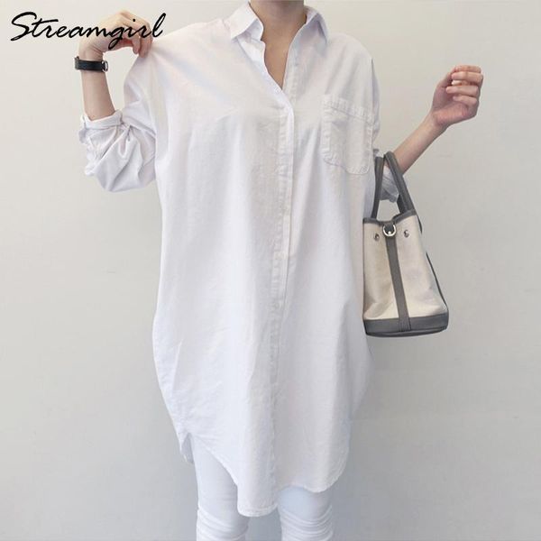 

streamgirl women's tunic white shirt oversize woman loose long sleeve boyfriend korean clothes women office blouse shirt white