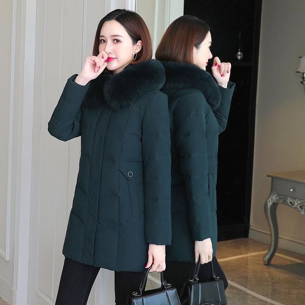 

women's down & parkas 90 white duck thickened slim middle aged mother jacket long coat 2021, Black