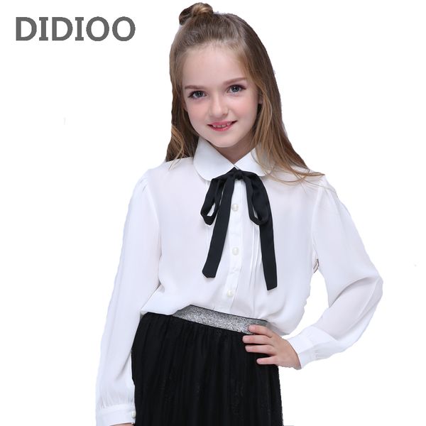 

girls chiffon shirts for children school uniforms long sleeve toddlers girls white blouses spring autumn bow baby clothes y200704, White;black