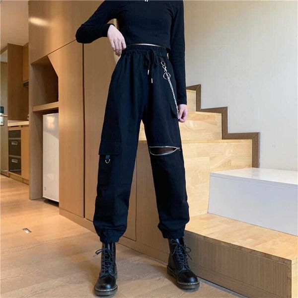 

Pockets Black Baggy Pants Women Korean Style Sweatpants Cargo Pants Zipper Hip Hop Harajuku Trousers Ropa Mujer Pantalones, Black;white