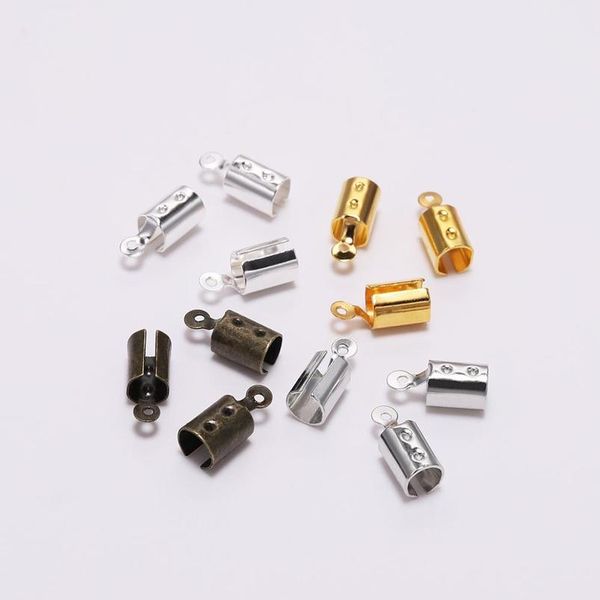 

100pcs/lot 5*12mm fold over crimp cord end findings leather clasp tip end for jewelry making diy bracelet necklace c wmtijv, White;red