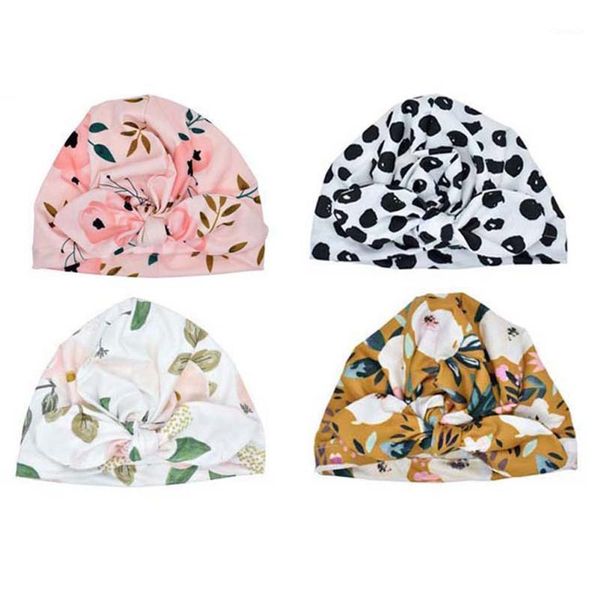 

hair accessories baby headband hat with bowknot rubber ear print cotton stretchy turban infant head wrap beanie girls boho1, Slivery;white