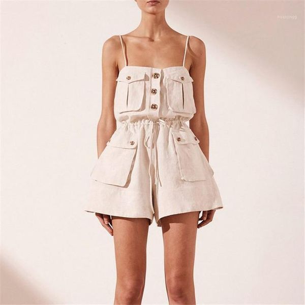

new summer charge show thin waist strap button jumpsuits single button pocket conjoined recreational shorts g04241, Black;white