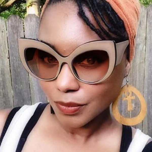 

sunglasses oversized khaki cat eye women 2021 vintage designer female sun glasses thick frame large eyewear oculos, White;black