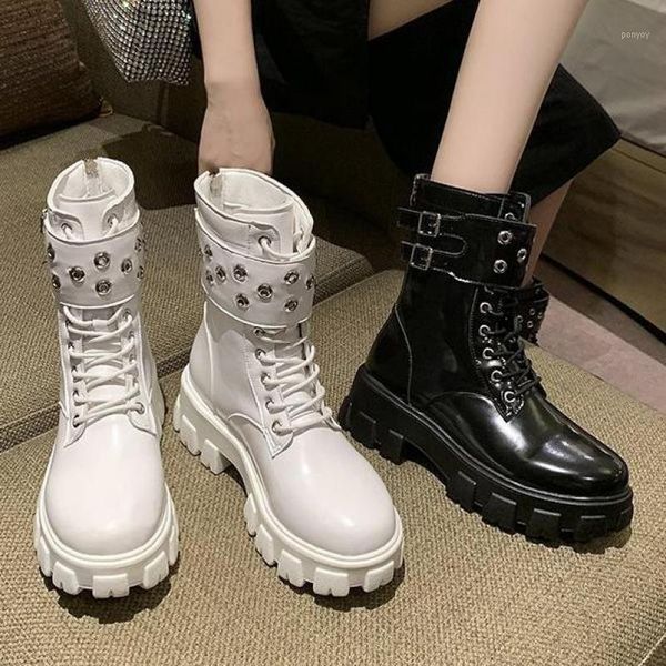 

new 2020 thick heel ankle boots lace up chunky boots women high heels autumn winter woman shoes warm platform shoes1, Black