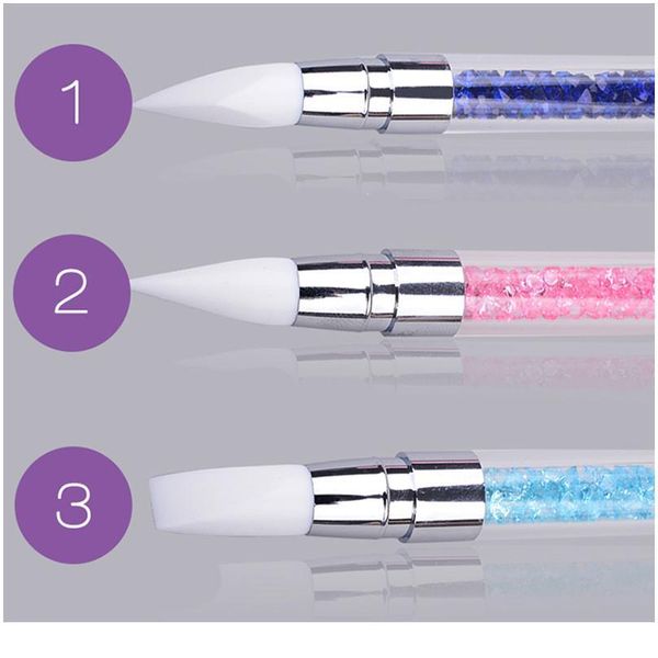 

1pcs rhinestone nail art painting brushes dual tip brush sile head nail brush diy pencil acrylic quart qylcex, Silver