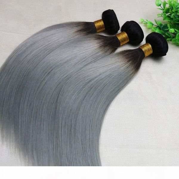 

ombre grey human hair weave straight brazilian viegin hair bundles two tone color gray hair bundles seller, Black