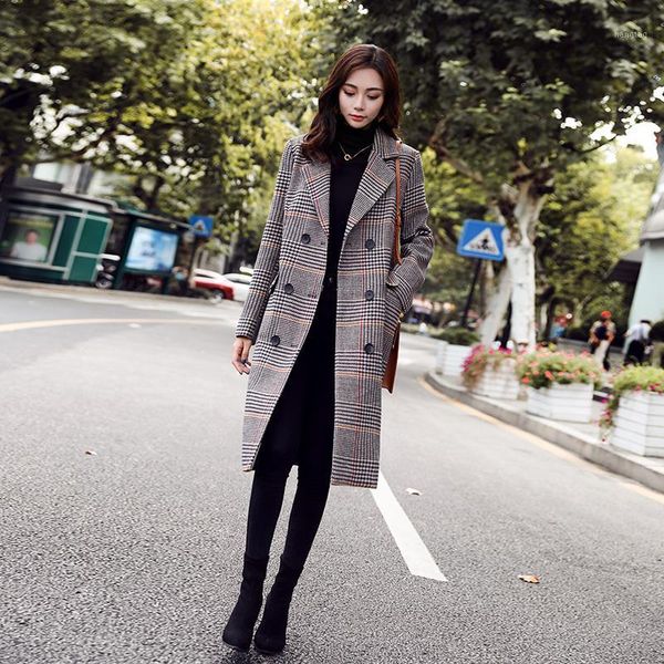

2019 autumn and winter new ladies fashion plaid coat1, Tan;black