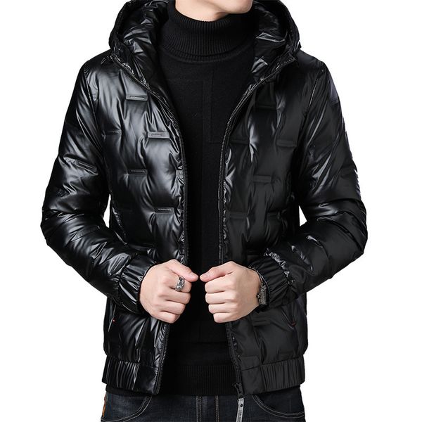 

new 2020 men leather business coat solid duck plus winter hooded down black men's masculino clothes korean fashion jacket