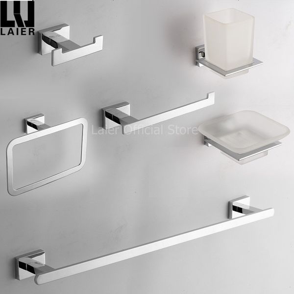 Conjunto de hardware de casa de banho Chrome Simple Toothbrush Holder Paper Tither Toalheiro Bar Banheiro Set LJ201211