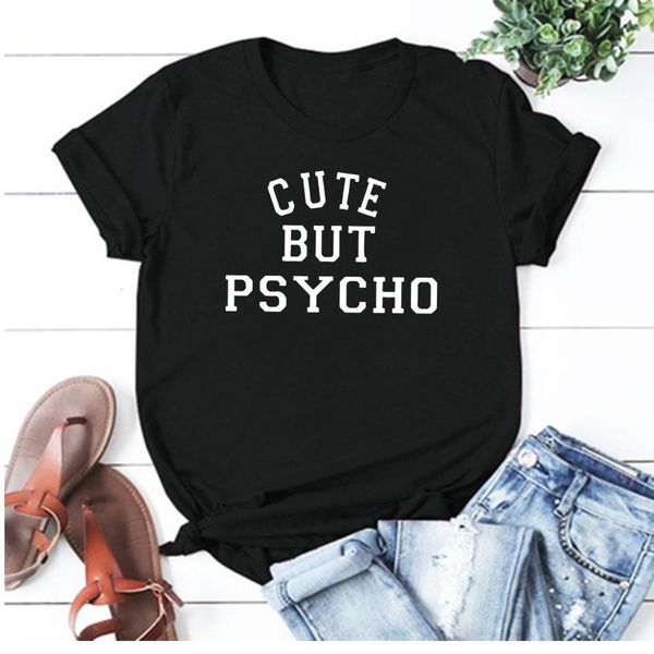 

cute but psycho kawaii t-shirt women short sleeve black grey white t shirt graphic casual cozy beauty graphic